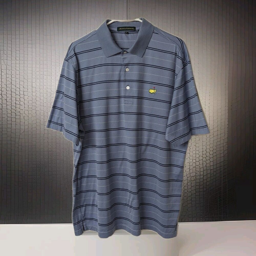 Masters Augusta Amen Corner Short Sleeve Polo Men's Size Large Blue Striped